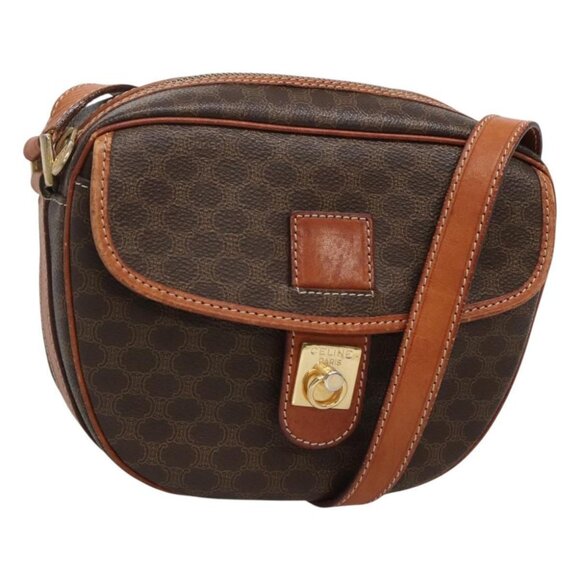 CELINE Macadam Canvas Shoulder Bag PVC Leather Brown Gold Auth 121703 - Picture 1 of 16